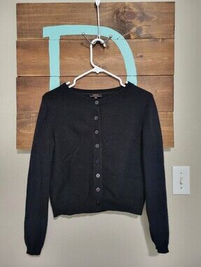 Quince Black Mongolian Cashmere Cropped Crew Minimalist Cardigan Size Small